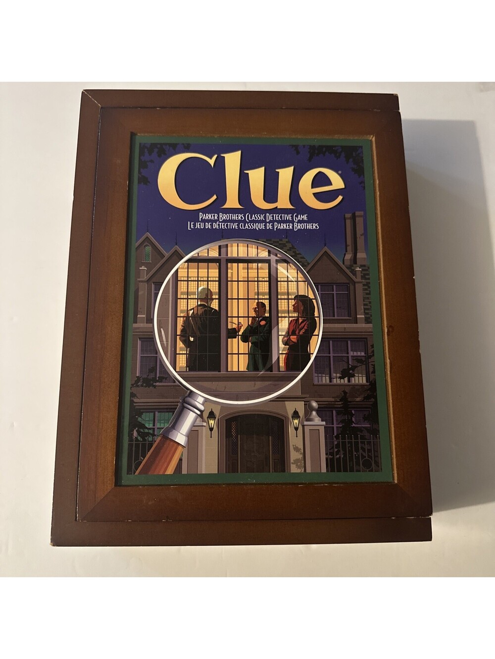 CLUE VINTAGE BOARD GAME Hasbro Parker Bros Library Edition Wood Bookshelf Box